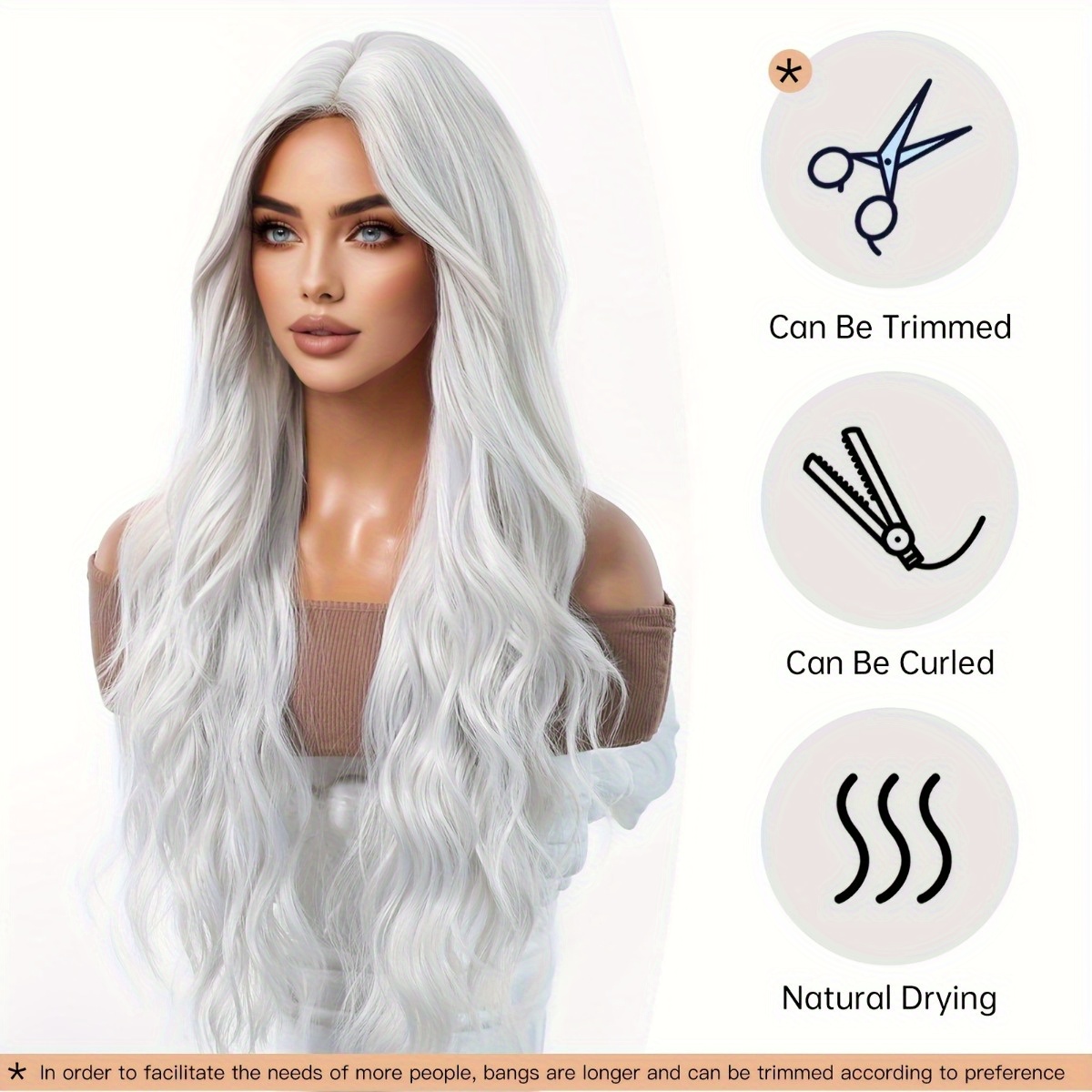 Hair Care Wavy Hair - Anxin Brand Synthetic Fiber Wig: Silver-White