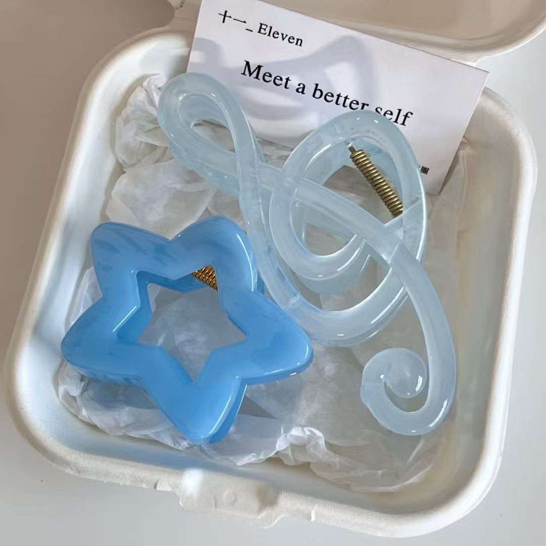 Hair Clip Claw Large - 2pcs Elegant Blue Jelly Musical Note
